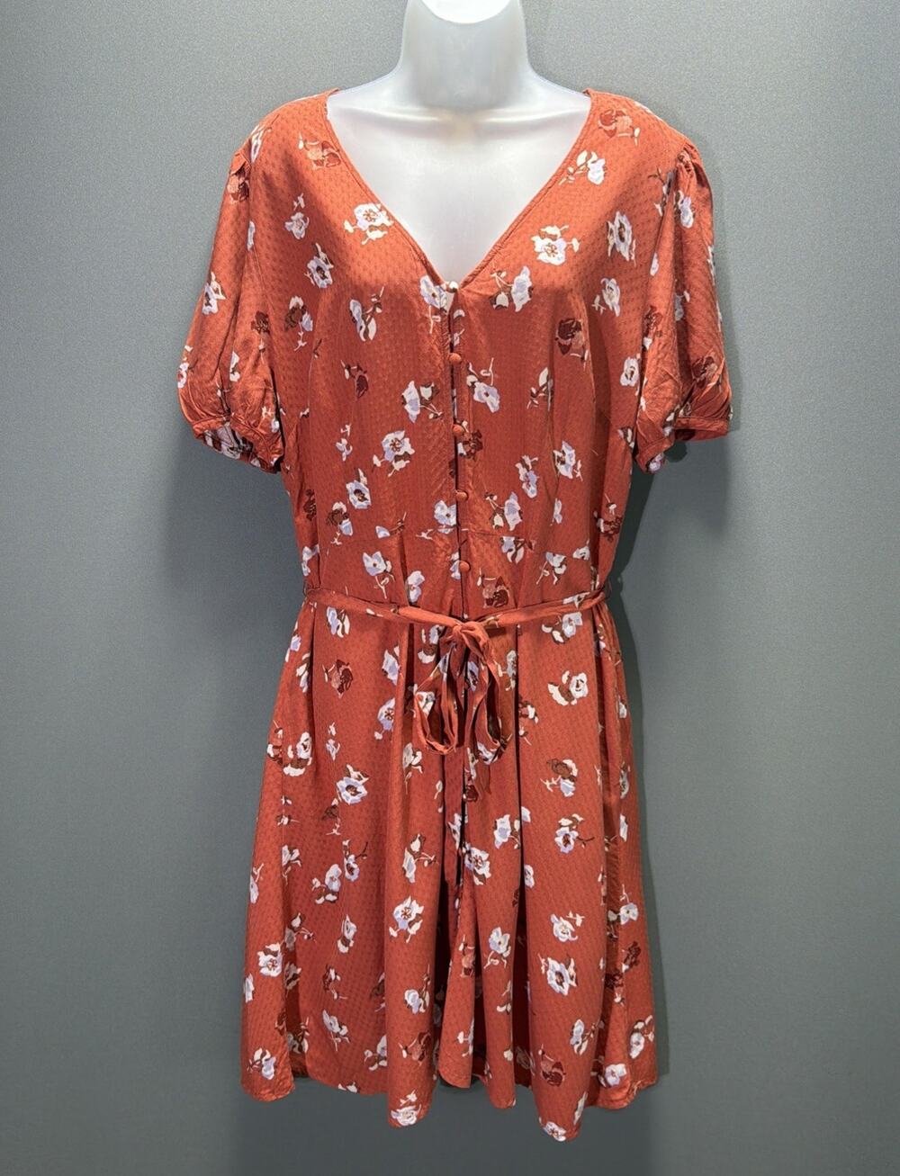 UNIVERSAL THREAD Dress Red Tie Waist Puff Sleeve Button Up size XL New With Tags